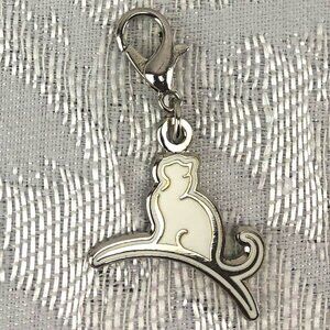 Arm & Hammer Kitty Krew Sitting White Silhouette Cat Charm w/ Lobster Claw Clasp